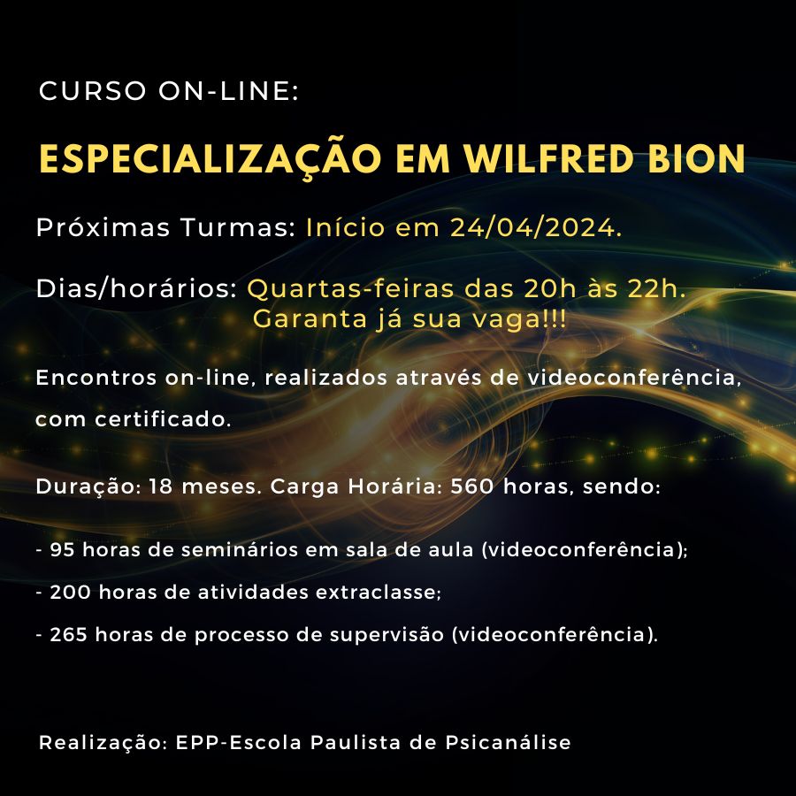 ESPECIALIZACAO W.BIOM BANNER Especialização em Wilfred Bion - ONLINE